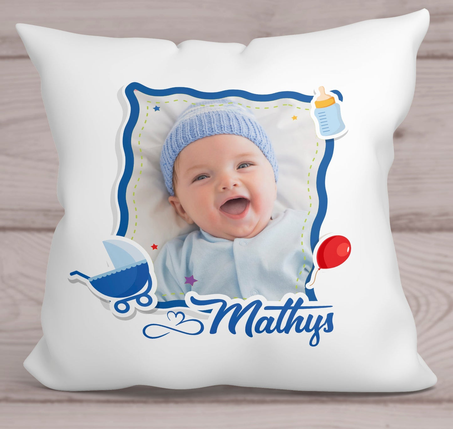 Coussin photo bébé naissance personnalisé