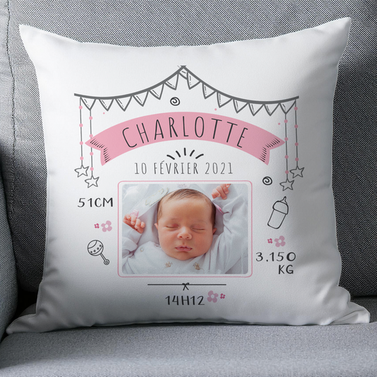 Coussin naissance bébé personnalisé photo