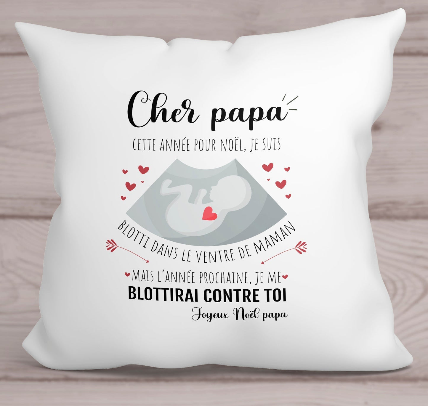 Coussin échographie annonce grossesse cadeau de Noël futur papa