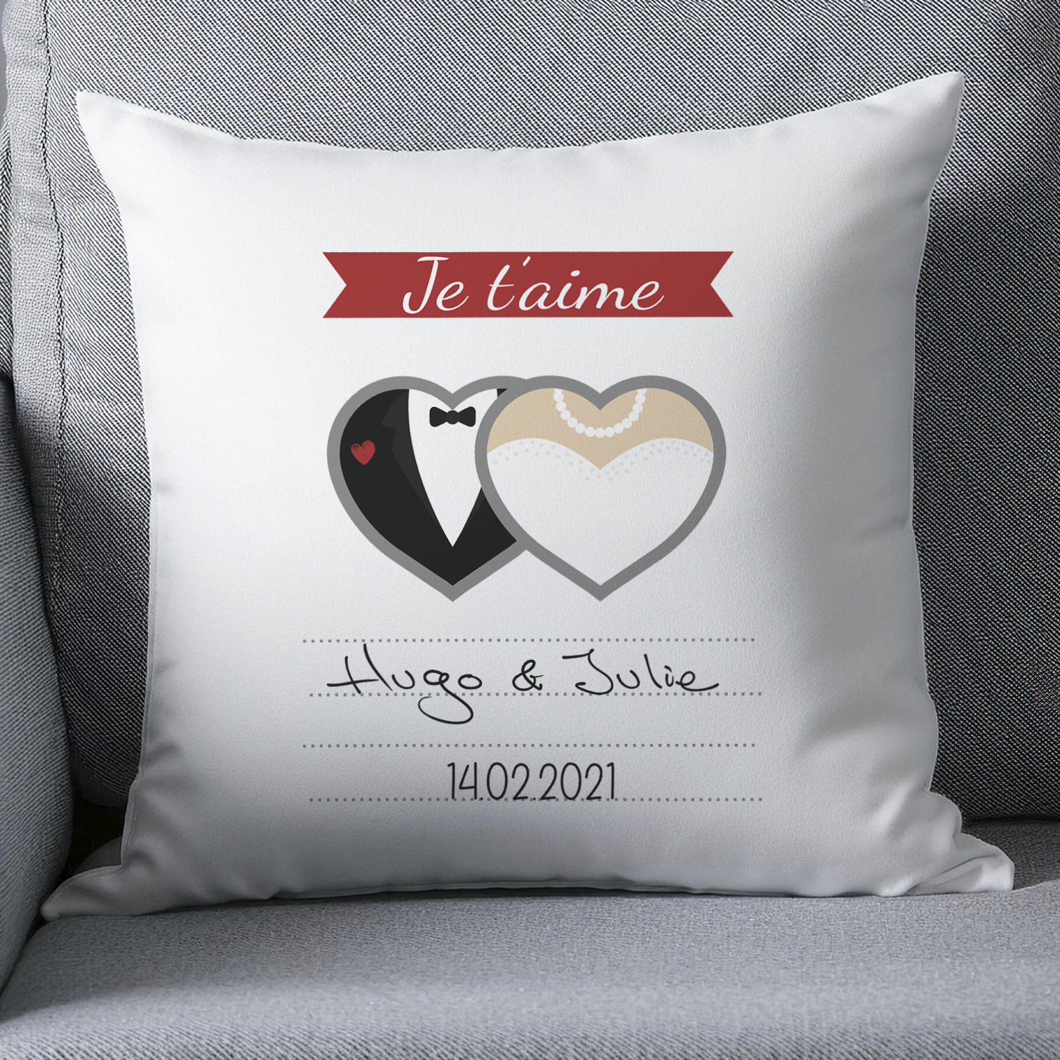 Coussin personnalisé "Je t'aime" – Cadeau idéal pour la Saint-Valentin, mariage ou anniversaire de mariage