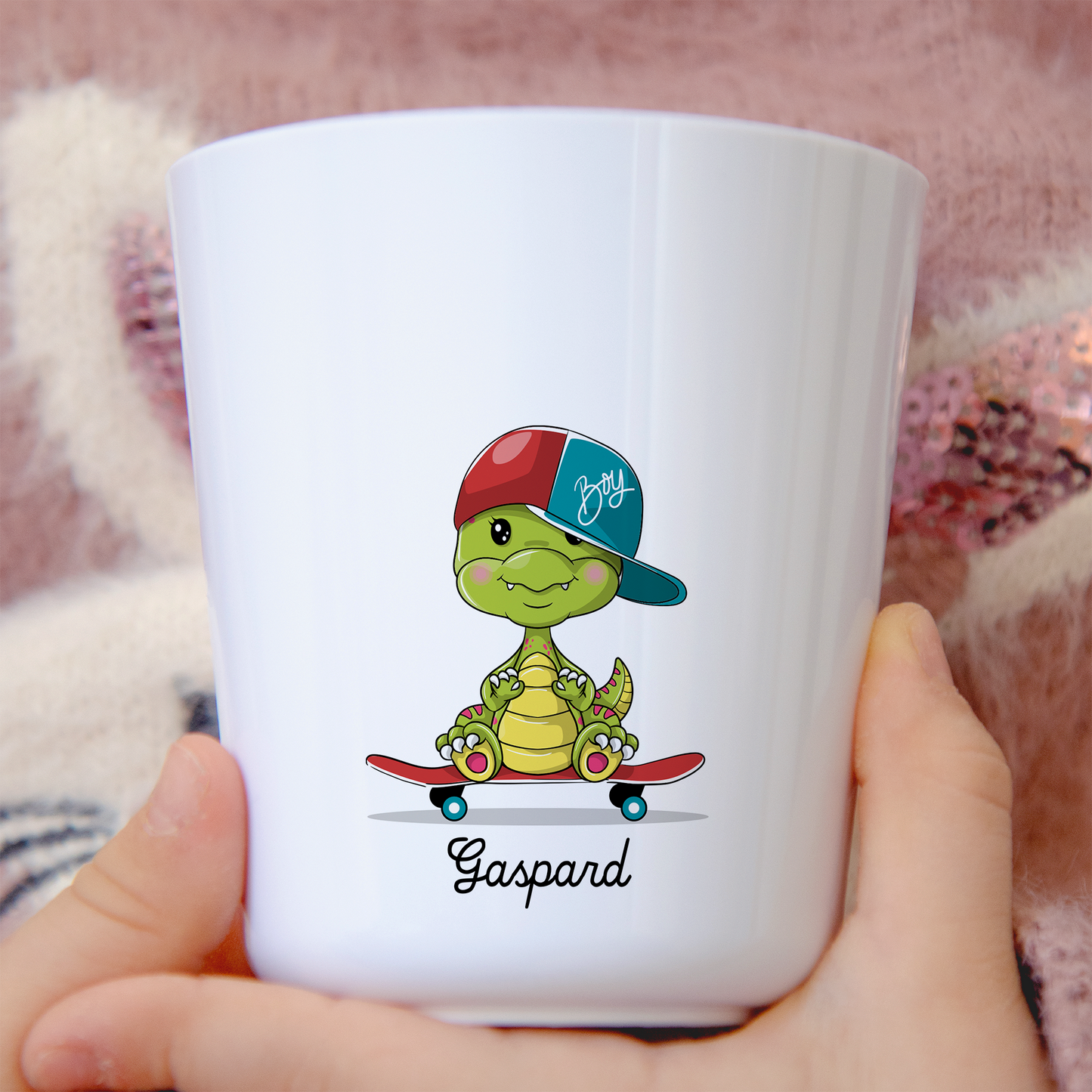 Gobelet enfant personnalisable – Dinosaure skate
