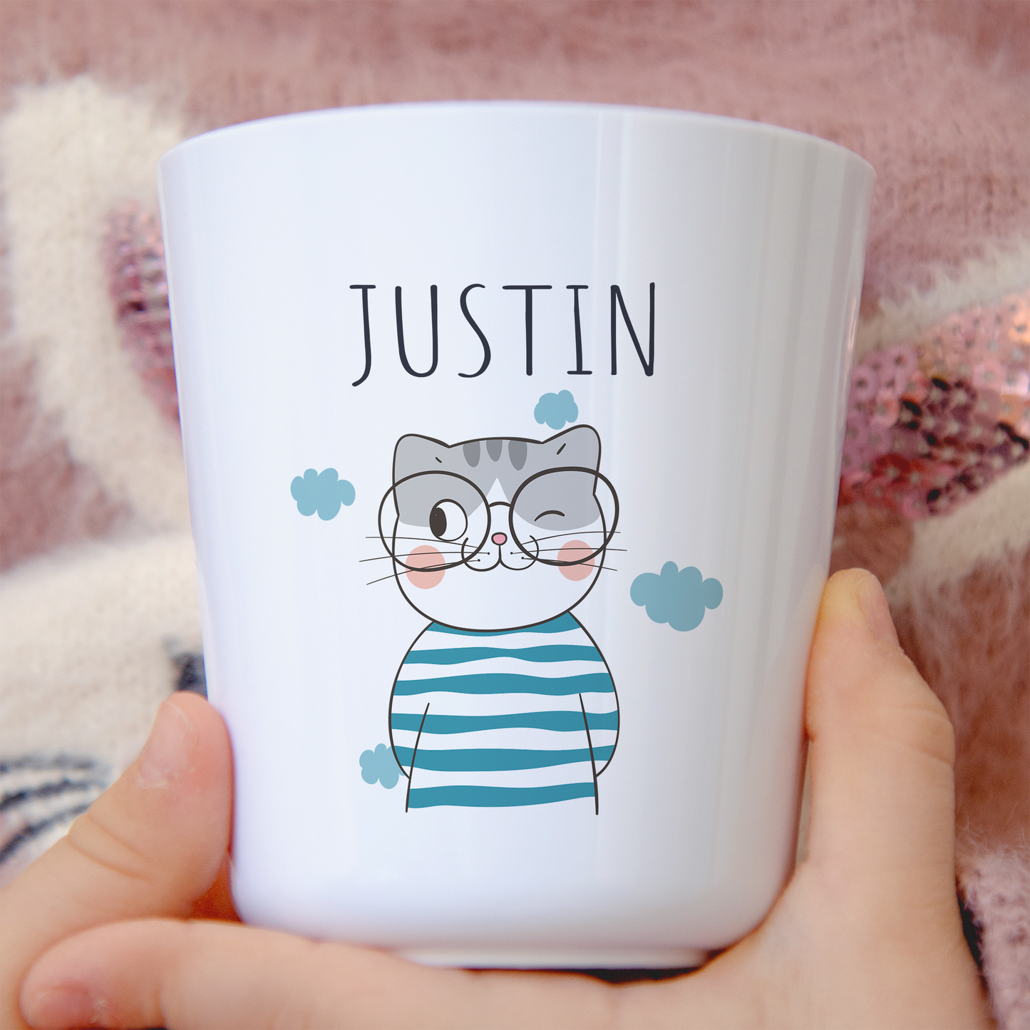 Gobelet enfant personnalisable – Chat avec lunettes