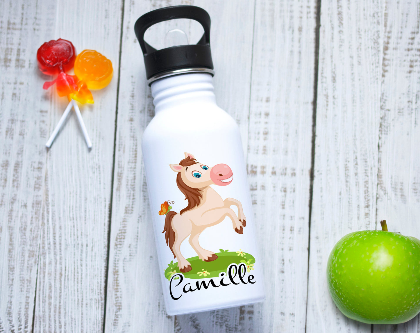 Gourde enfant personnalisable avec cheval et prénom