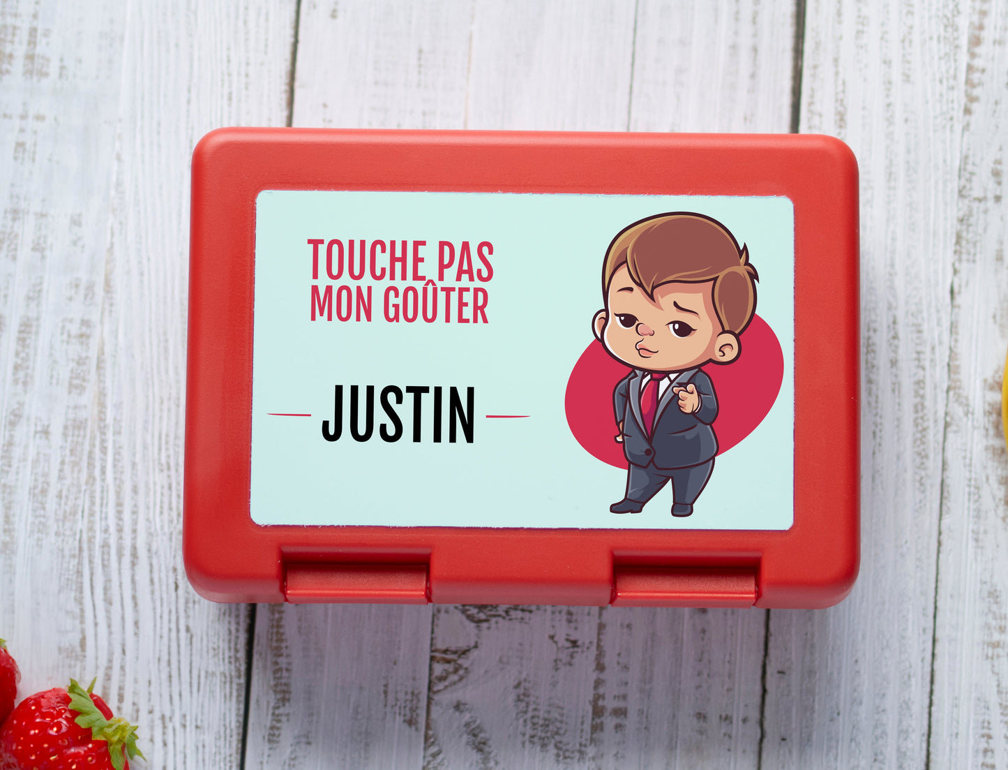 Lunch box prénom personnalisable baby boss touche pas mon goûter. Fourniture scolaire personnalisée boite à tartines