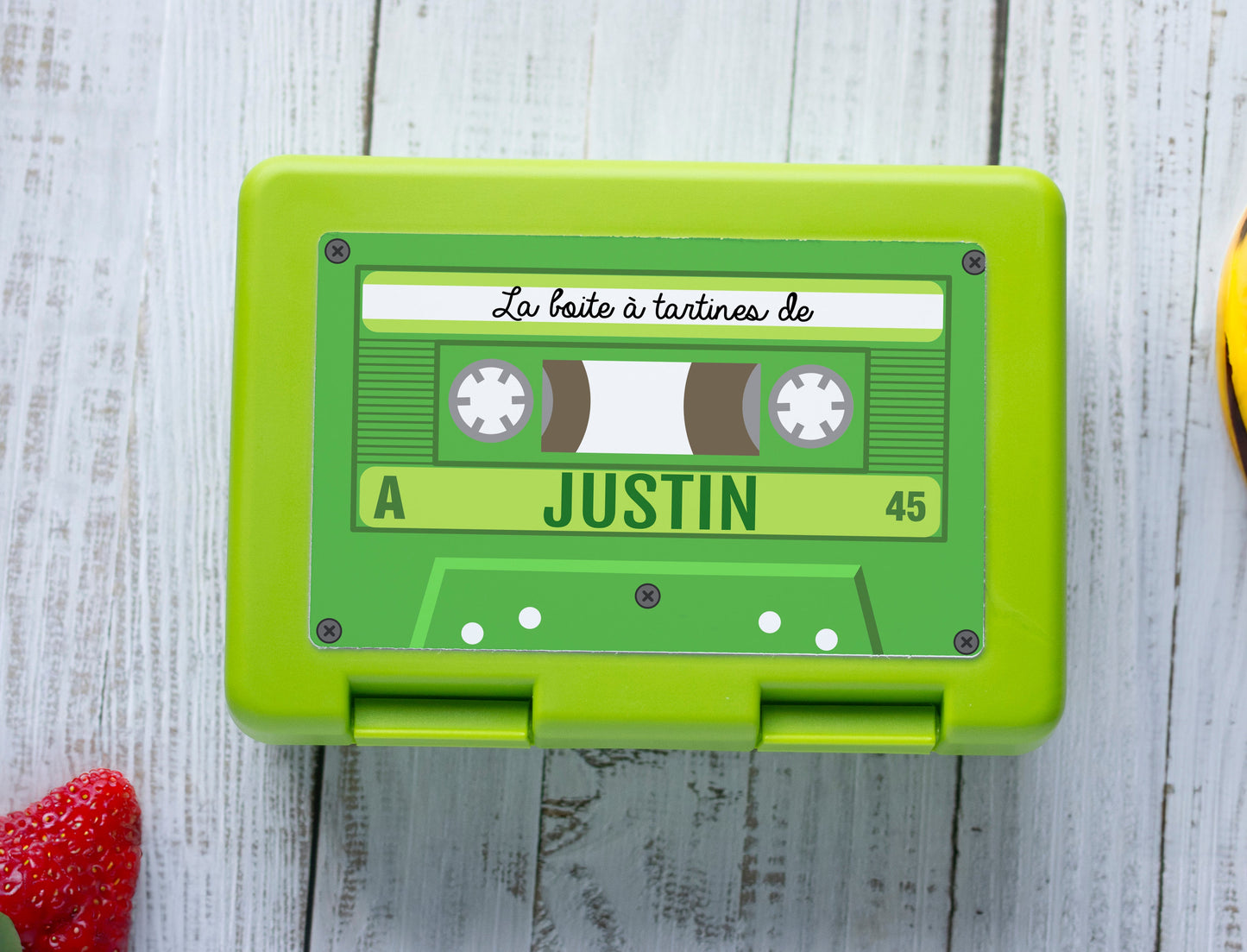 Lunch box cassette audio personnalisée prénom, fourniture scolaire boite à tartines personnalisable