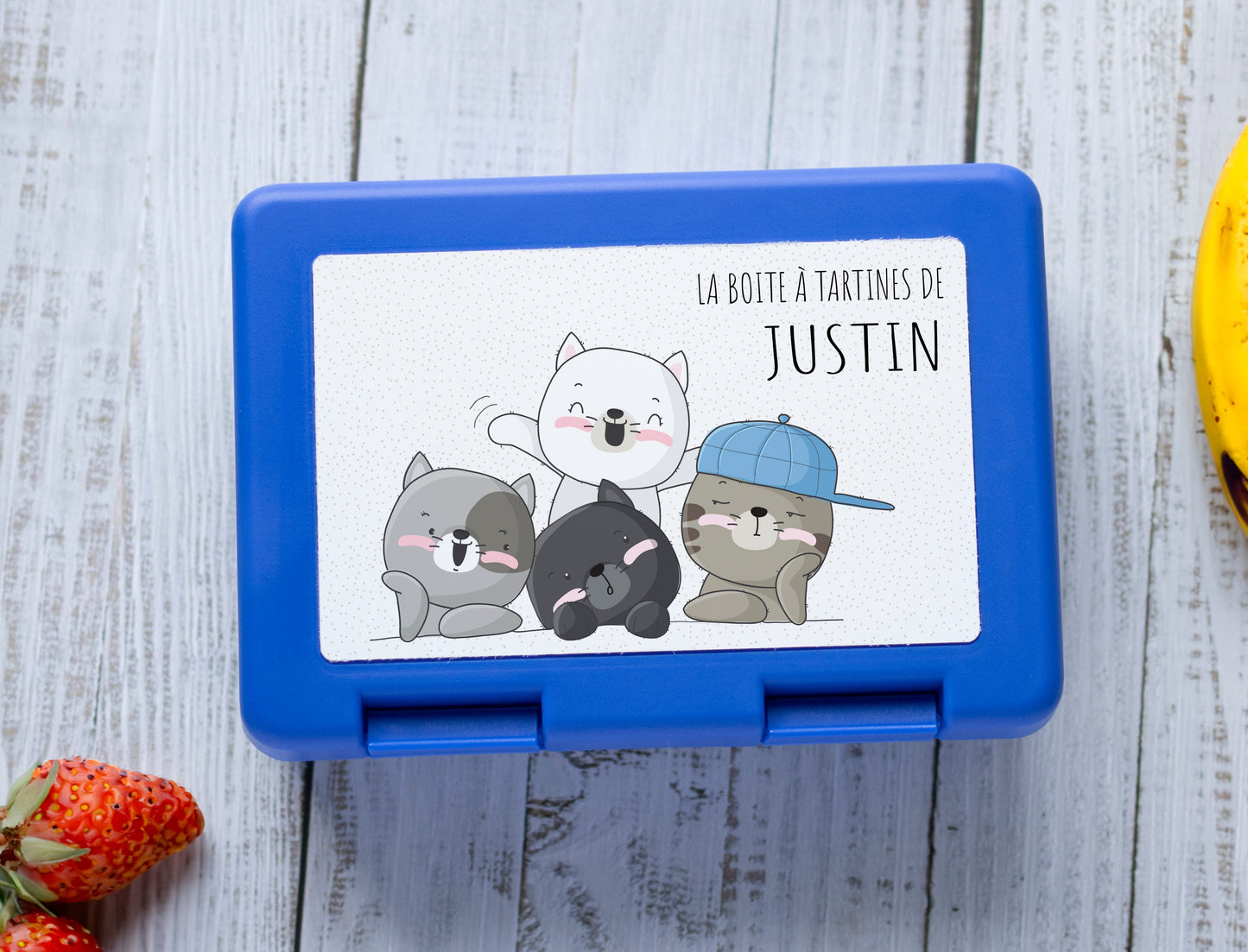 Lunch box personnalisée prénom avec motif imprimé groupe de chats