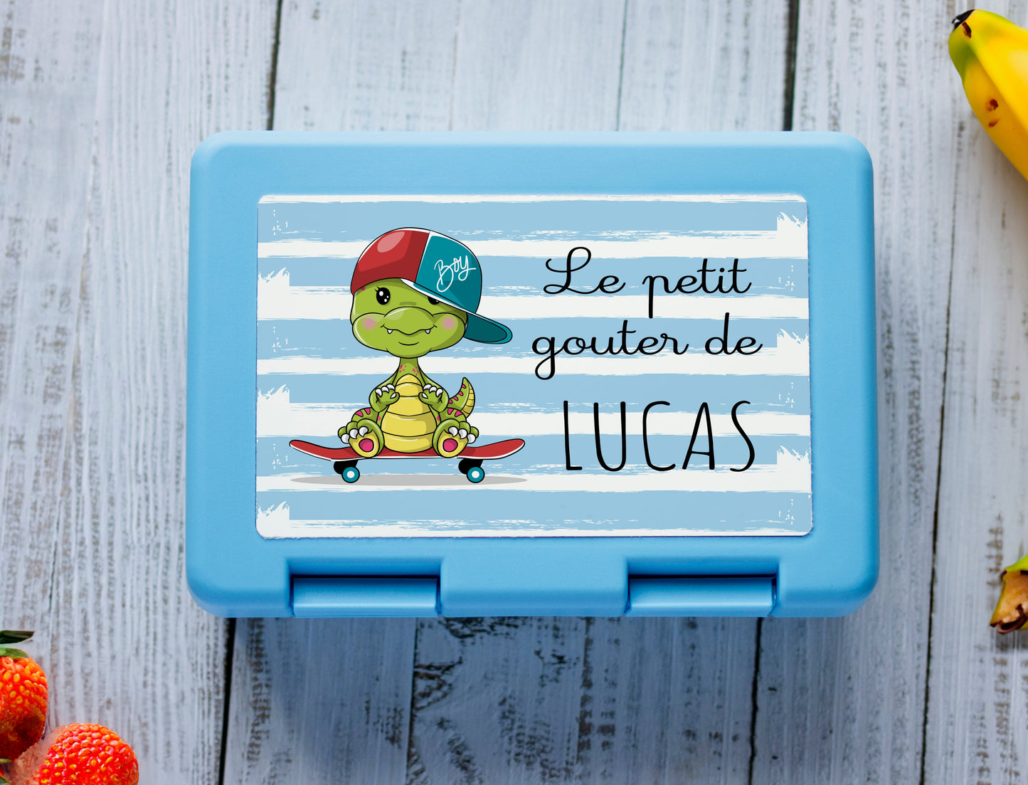 Boite à goûter dinosaure prénom personnalisée