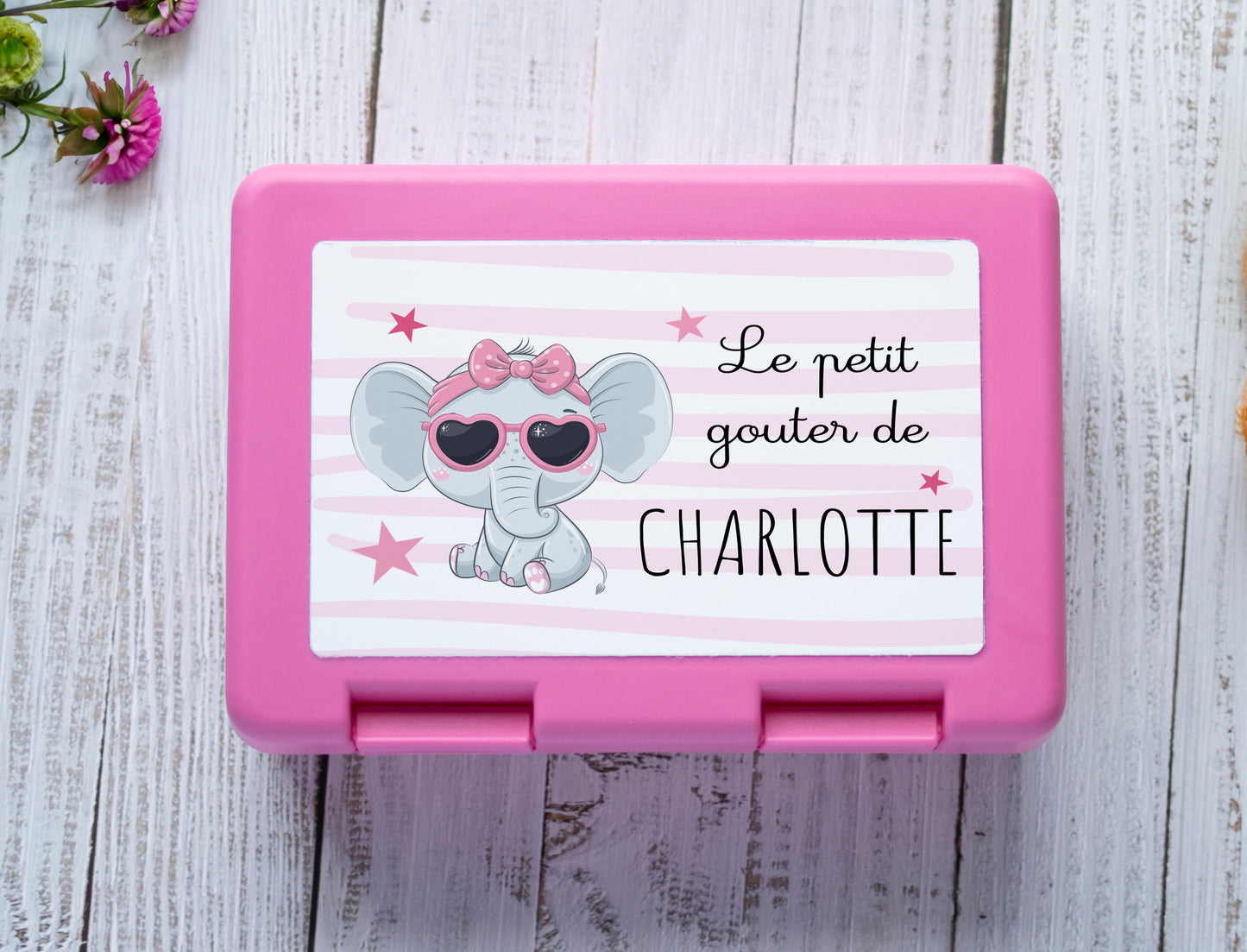 Boite à goûter éléphant avec prénom personnalisée