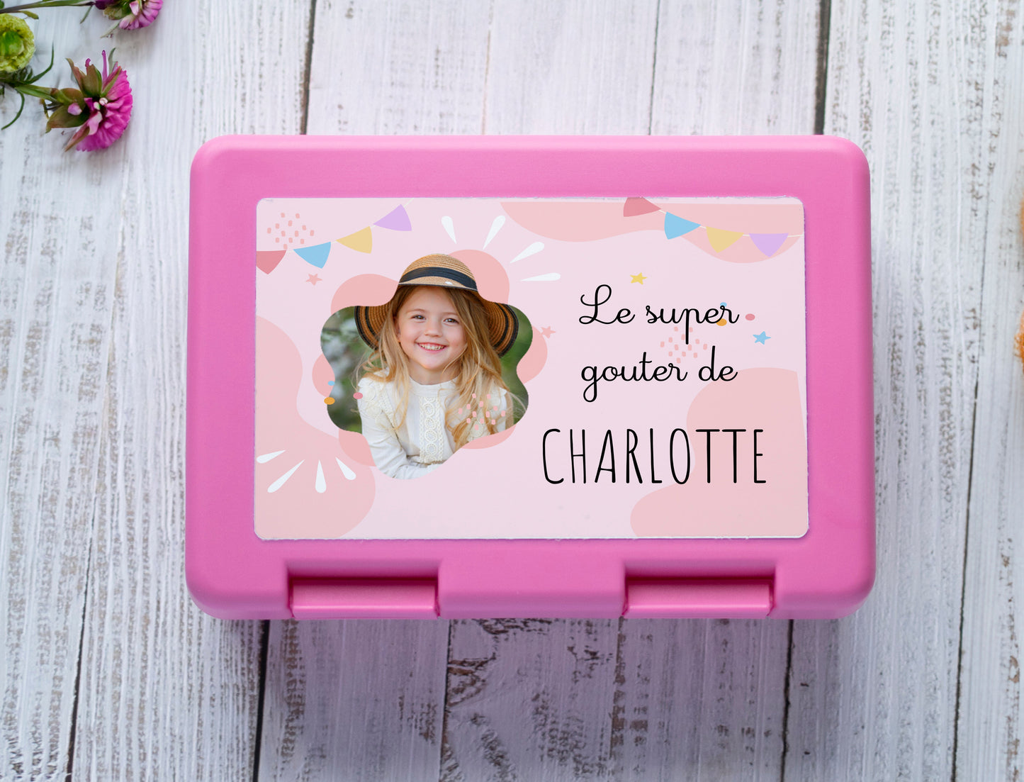 Boite à tartines ou à goûter personnalisée avec la photo et le prénom de votre enfant