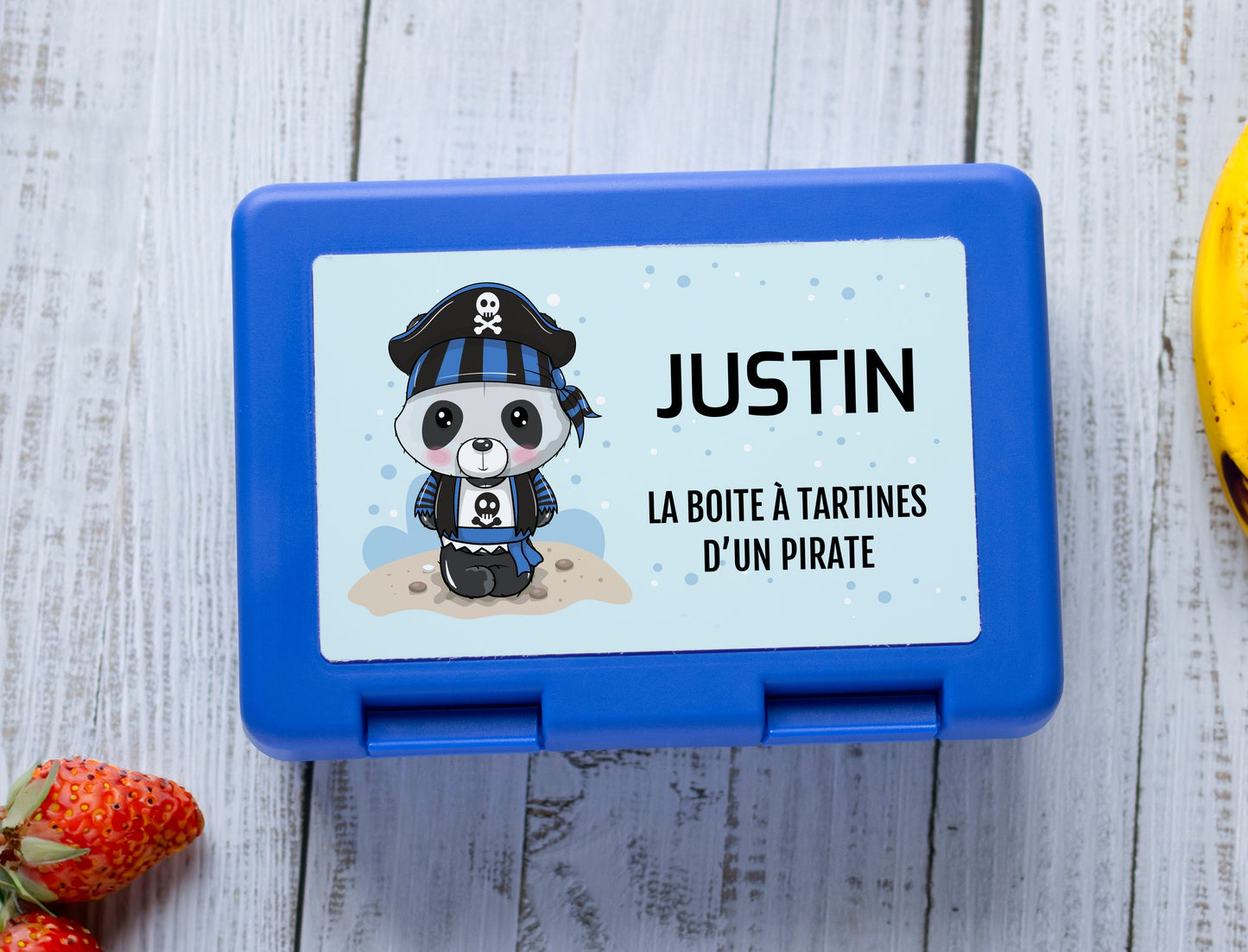 Lunch box personnalisé prénom avec pirate, fourniture scolaire boite à tartines personnalisable