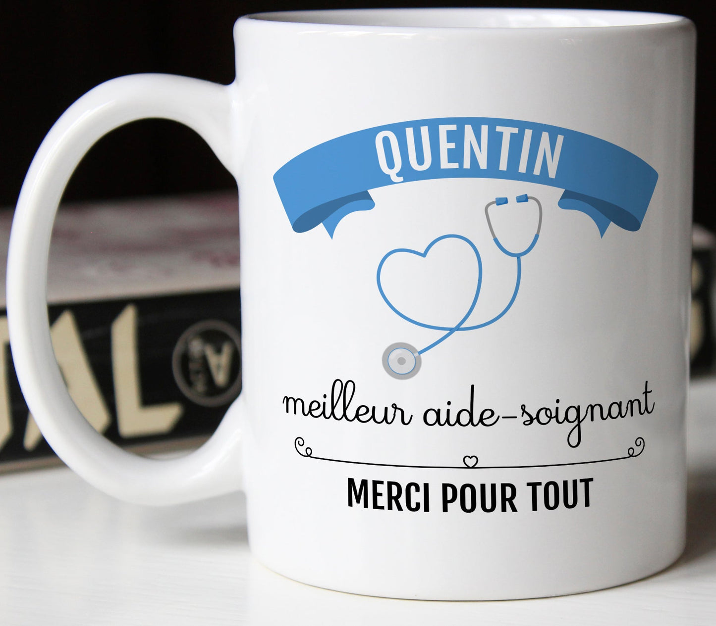 Mug blanc prénom personnalisé meilleur aide-soignant