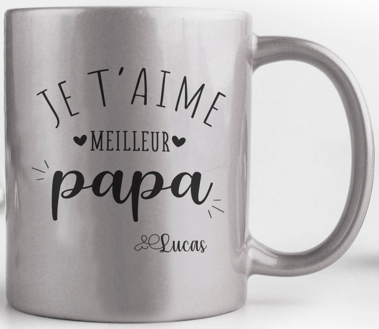 Mug métallisé je t'aime papa personnalisable prénom - idée cadeau fête des pères, anniversaire, Noël