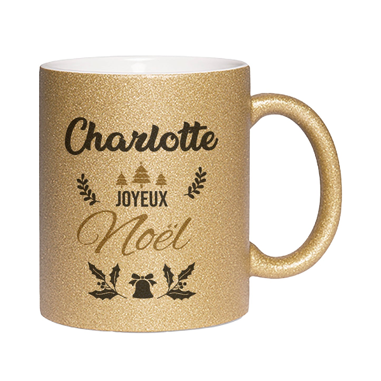 Cadeau de Noël mug à paillettes or personnalisé prénom