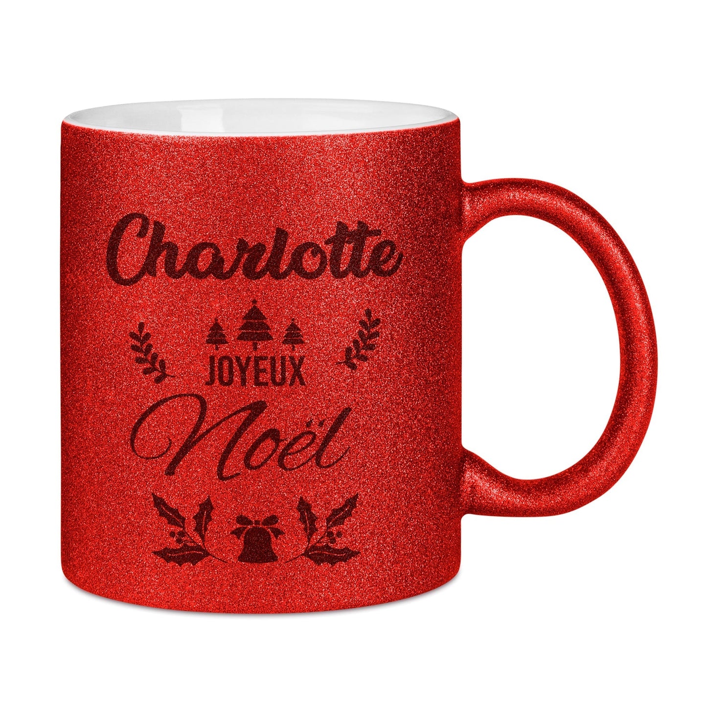 Mug Paillettes rouges personnalisé prénom Joyeux Noël