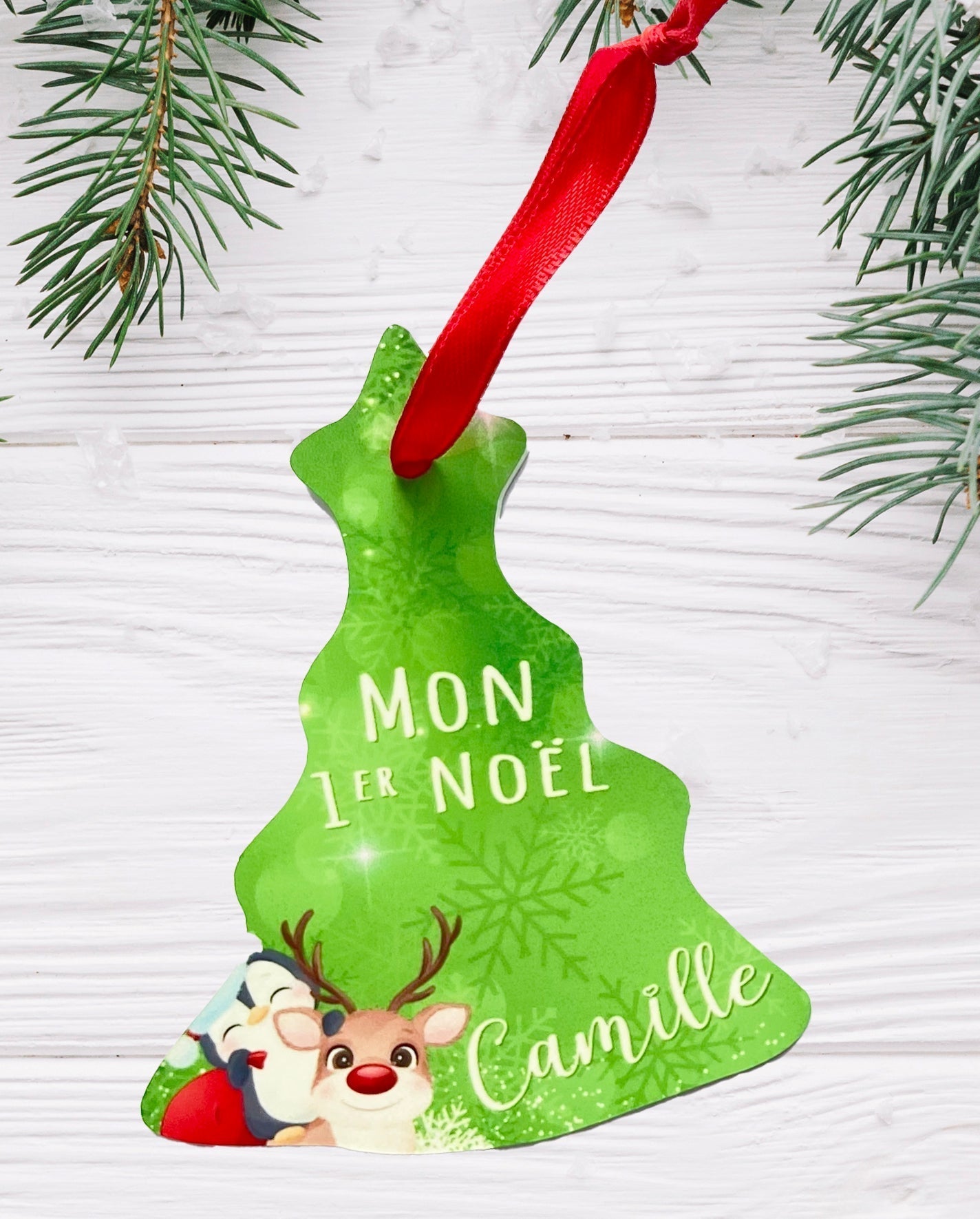 Ornement sapin Noël personnalisé prénom "Mon 1er Noël"