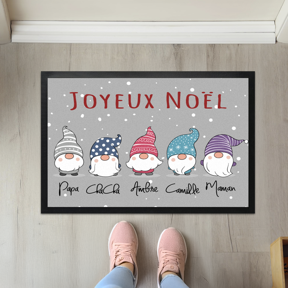 Paillasson personnalisé prénom Gnomes de Noël