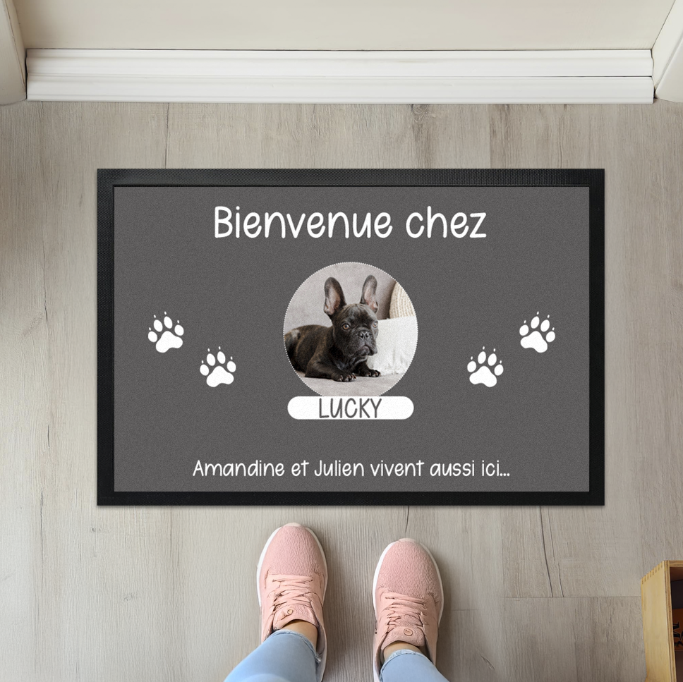 Paillasson personnalisé avec photo d'animaux – Tapis d'entrée unique avec image de votre chien, chat ou autre compagnon, idéal pour une déco personnalisée et chaleureuse.
