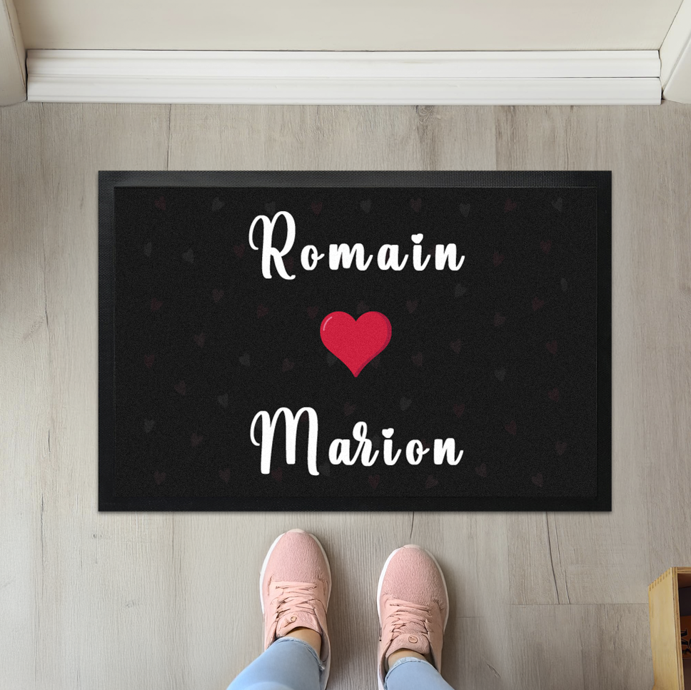 Paillasson personnalisé couple avec coeur et prénom - idée cadeau crémaillère