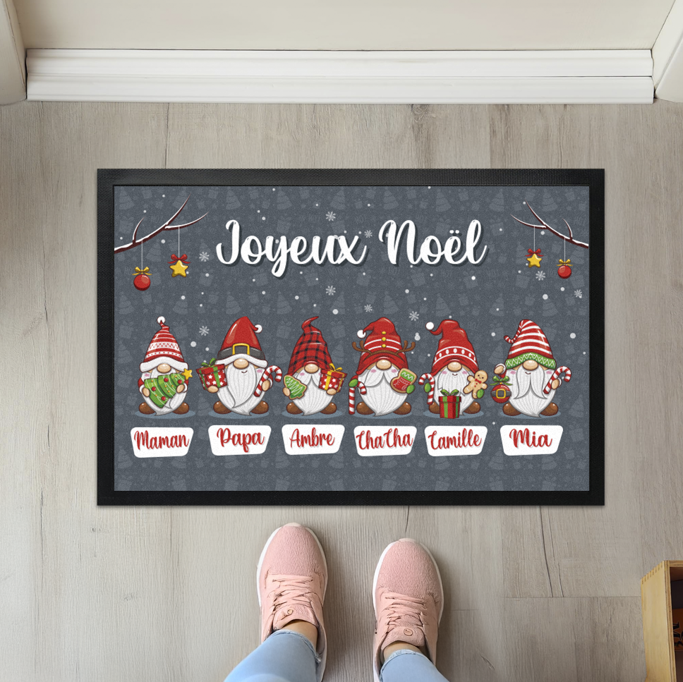 Paillasson personnalisable Gnomes et Prénoms thème de Noël
