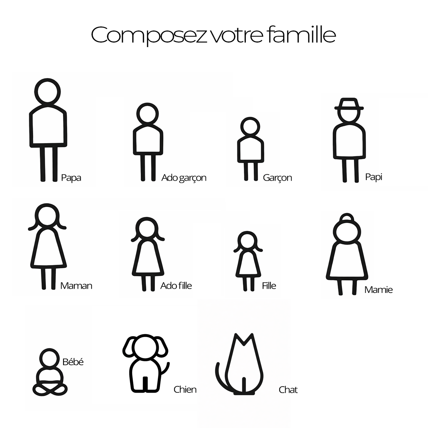 Ma famille à composer – Socle personnalisé & membres modulables