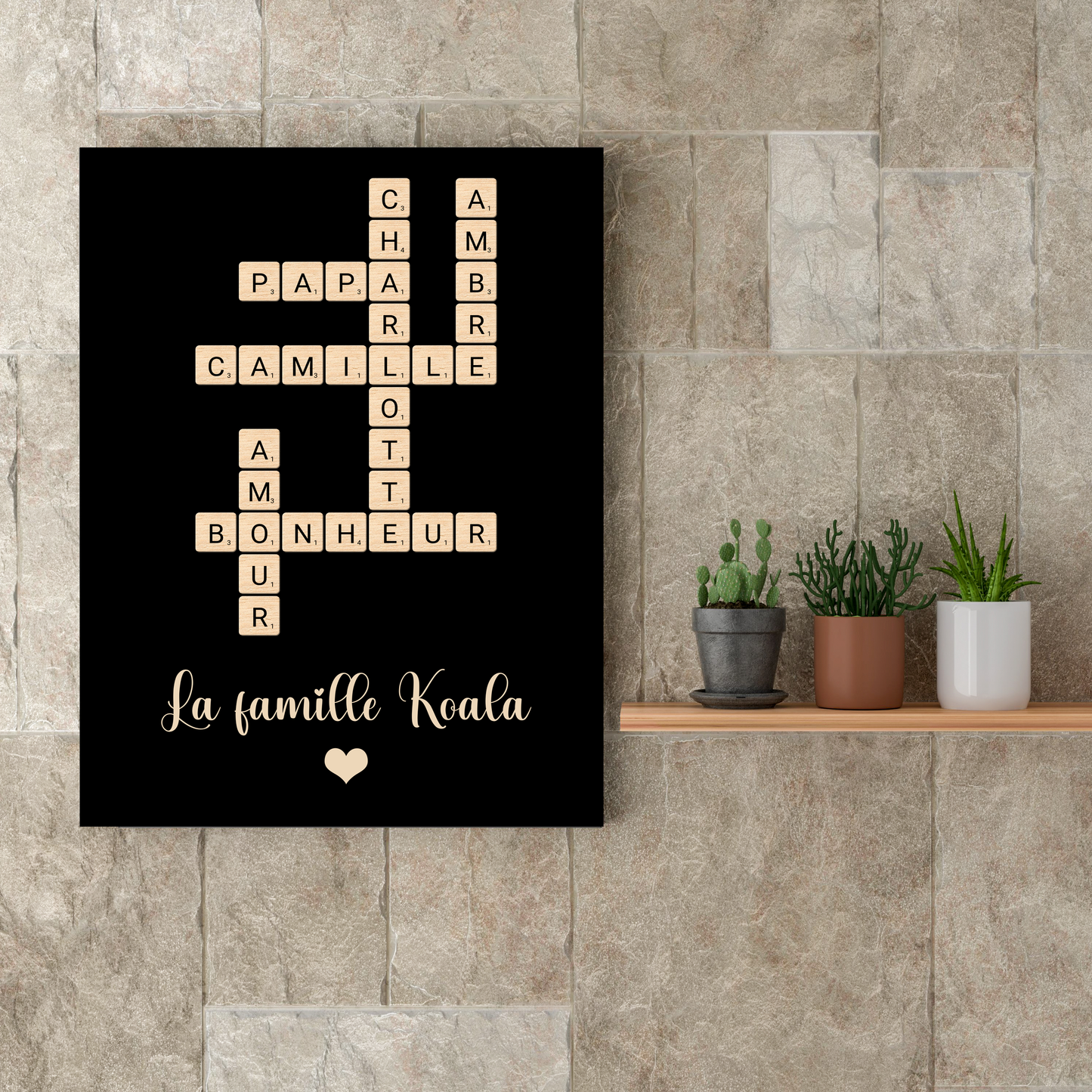 Plaque murale décorative Scrabble avec prénoms