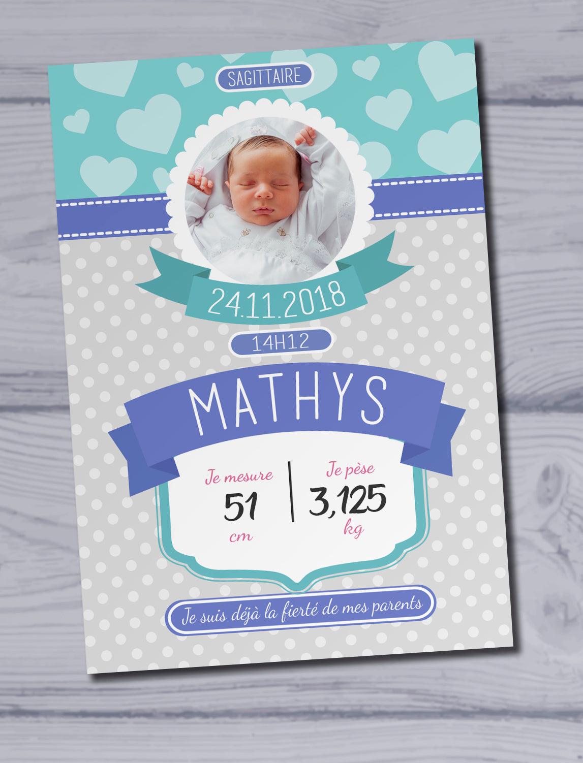 Plaque de naissance pour bébé personnalisée avec photo