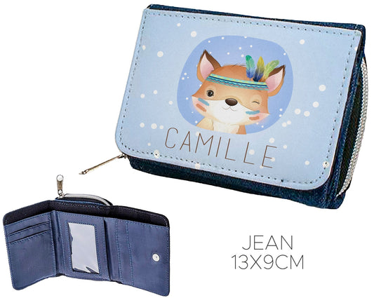 Portefeuille enfant personnalisé prénom renard boho