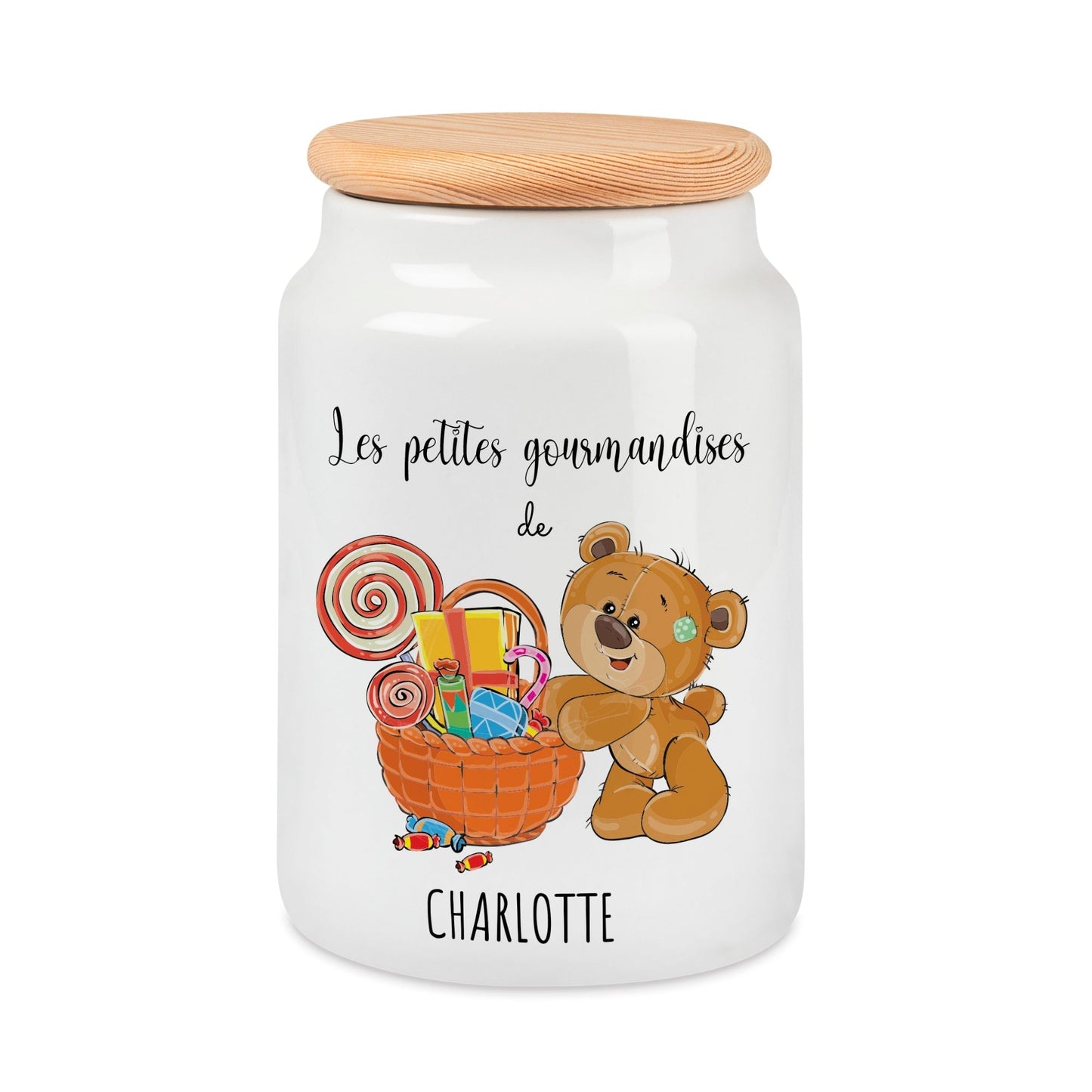 Pot à bonbons personnalisable prénom avec motif ourson