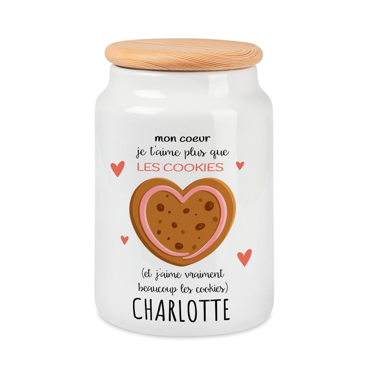 Pot à cookies personnalisable coeur avec prénom
