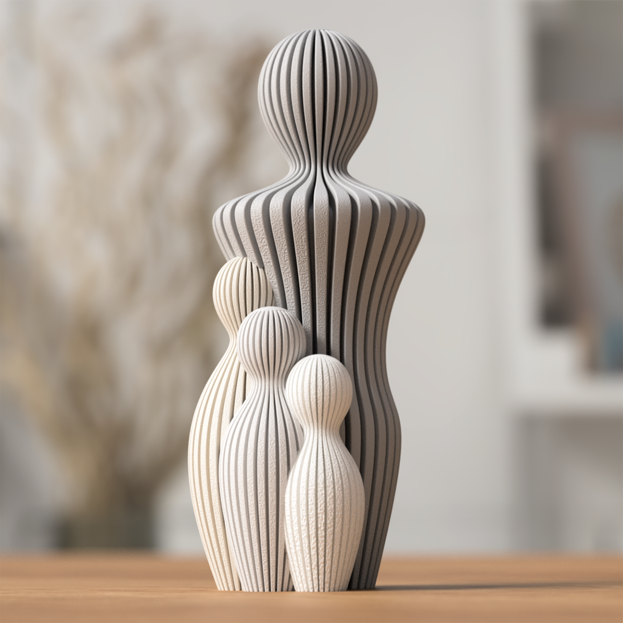 Statue Famille Complète – Couple avec 1 à 4 Enfants – Sculpture Minimaliste Personnalisable