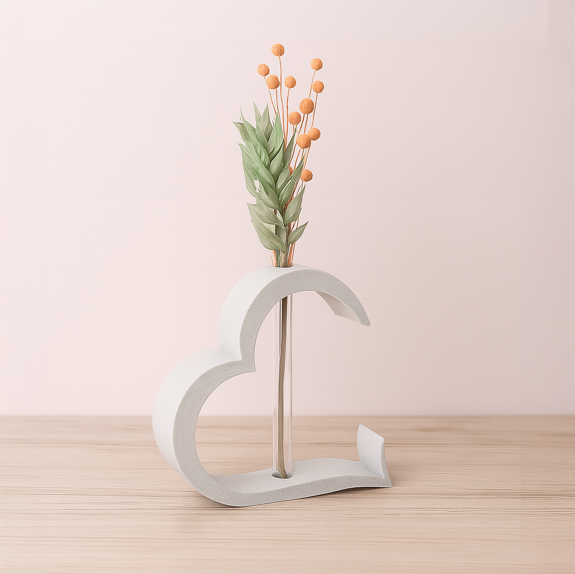 Vase Émeline en forme de cœur, imprimé en 3D, avec tube plastique, sans fleurs