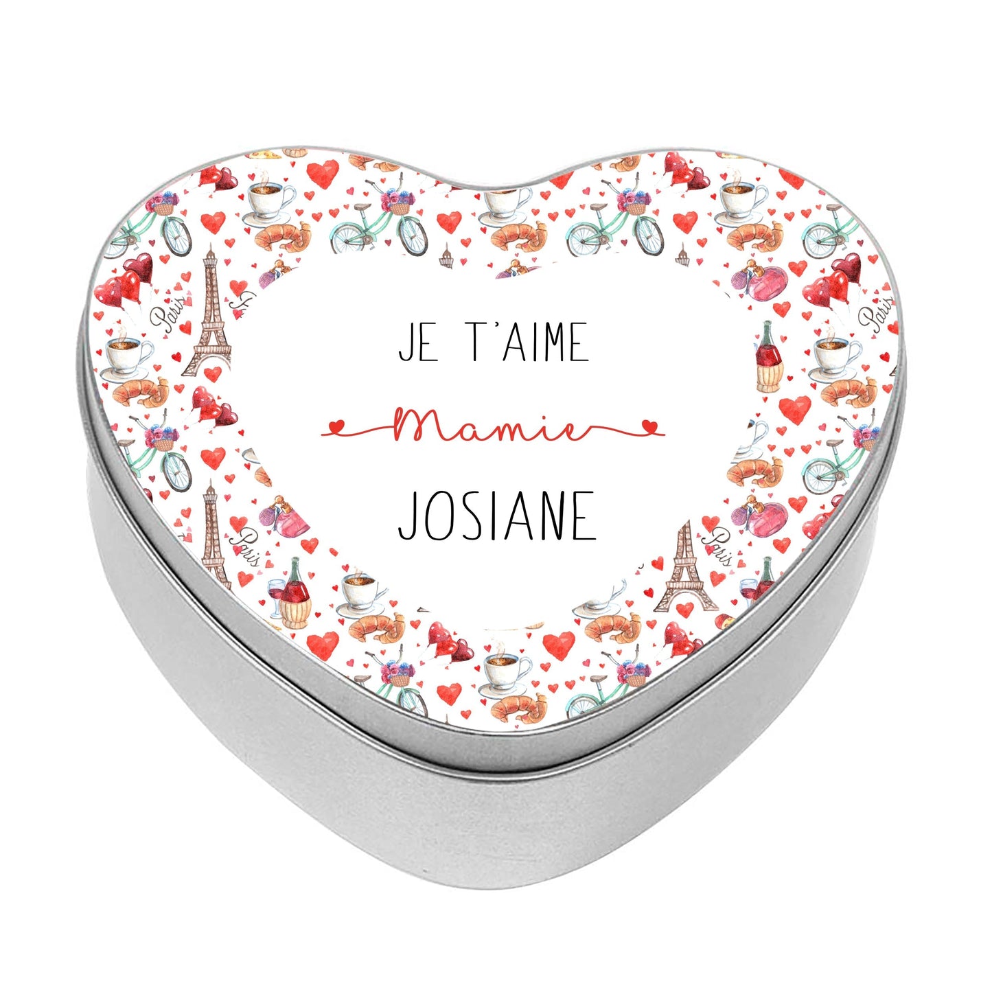 boite coeur personnalisable prénom avec motif imprimé sur le thème de Paris
