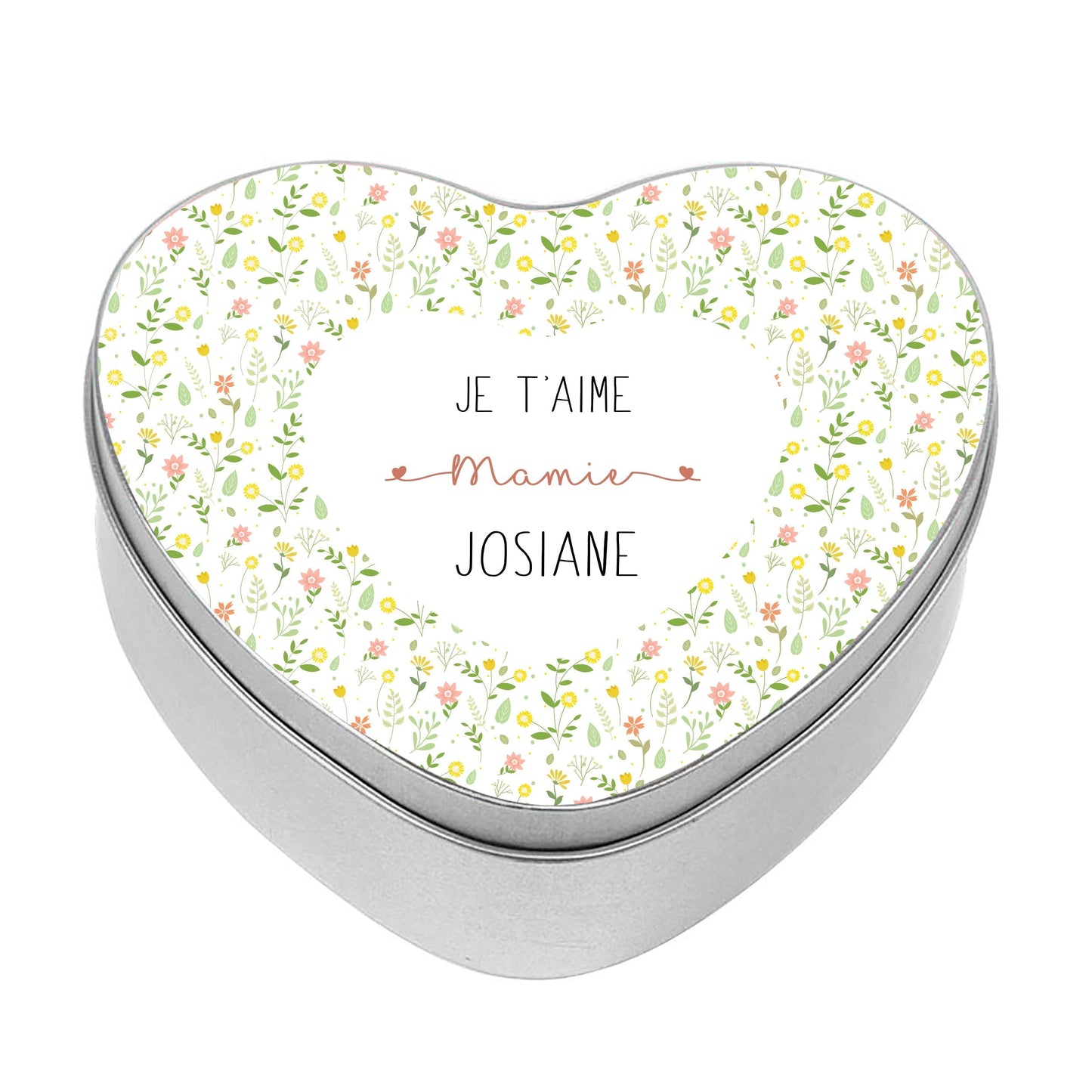 boite coeur personnalisable je t'aime mamie en acier inoxydable