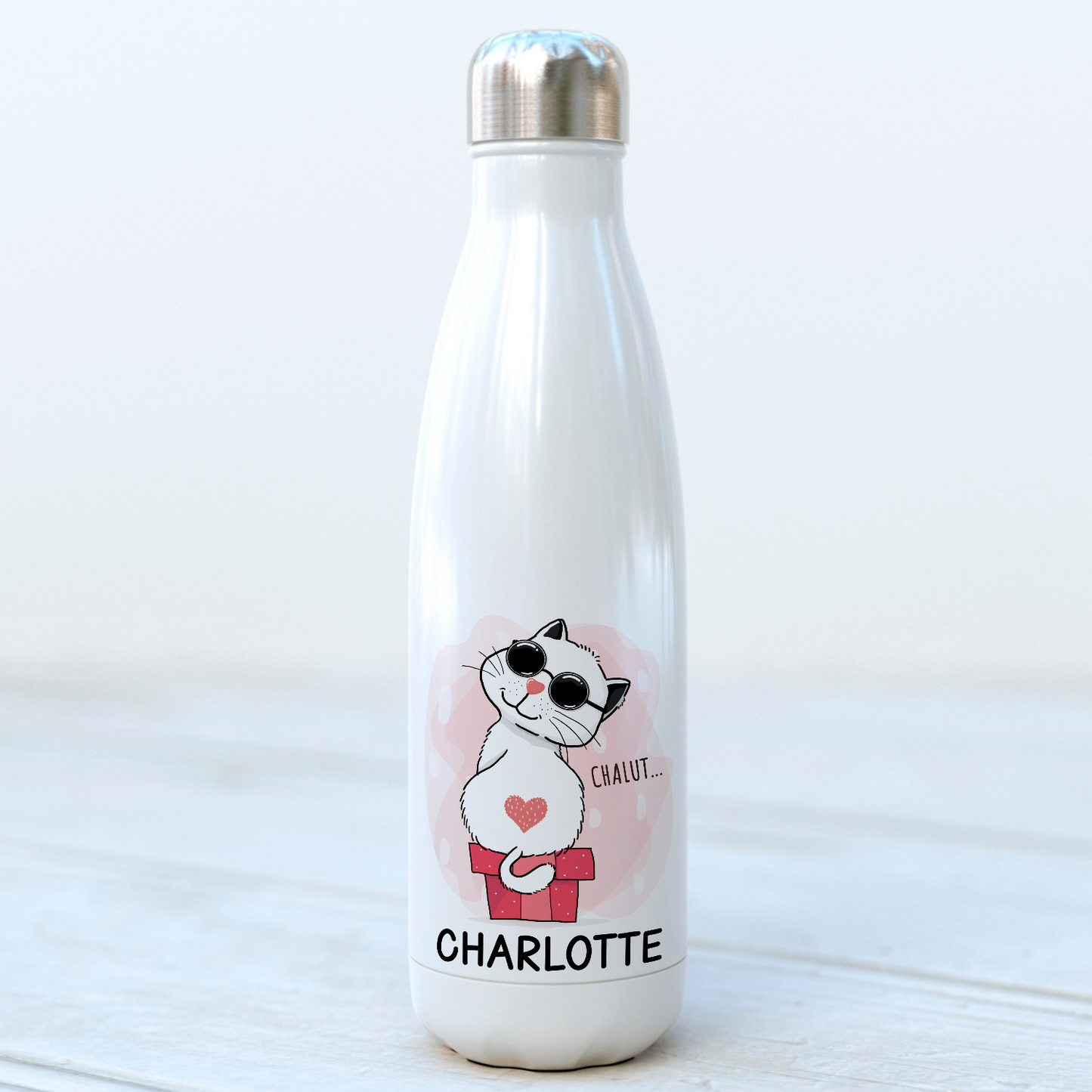 Bouteille isotherme 500ml personnalisée avec prénom : petit chat
