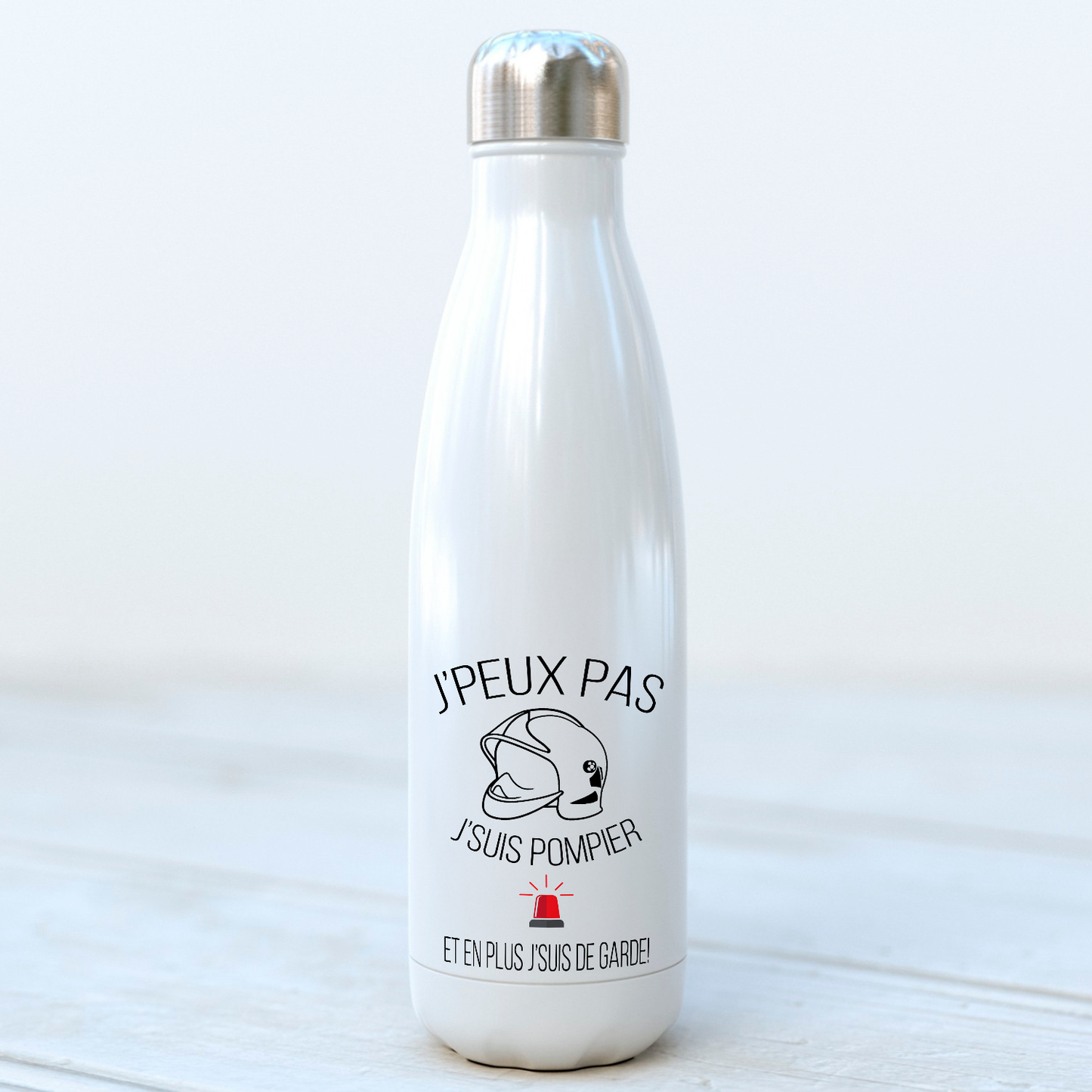 Bouteille isotherme pompier "Je ne peux pas, je suis pompier... Et en plus je suis de garde"