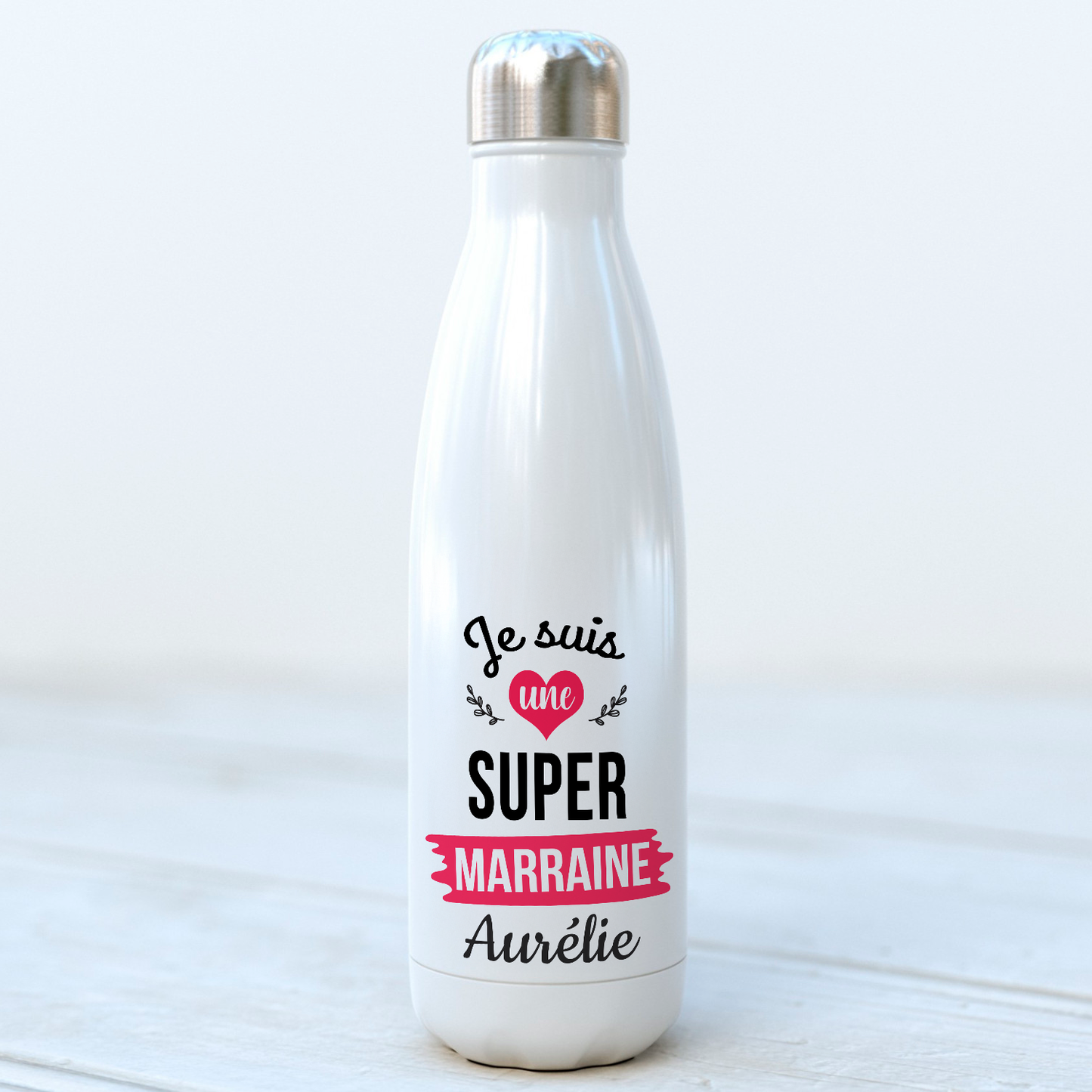 Bouteille thermo isotherme personnalisée avec prénom super marraine