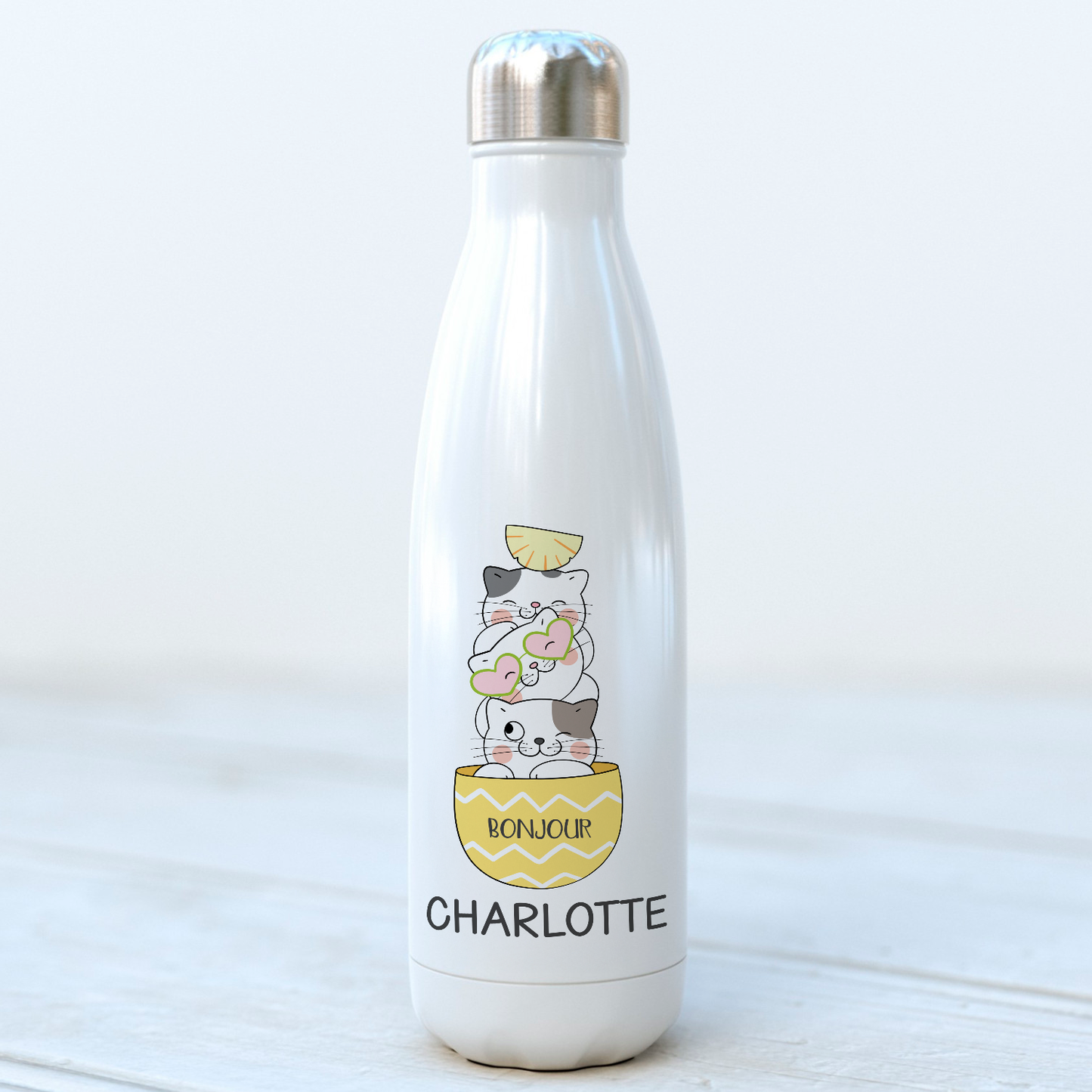 bouteille isotherme petits chats personnalisée avec prénom