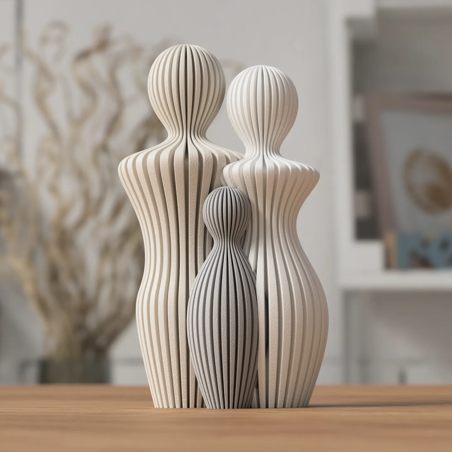 Statue Famille Complète – Couple avec 1 à 4 Enfants – Sculpture Minimaliste Personnalisable