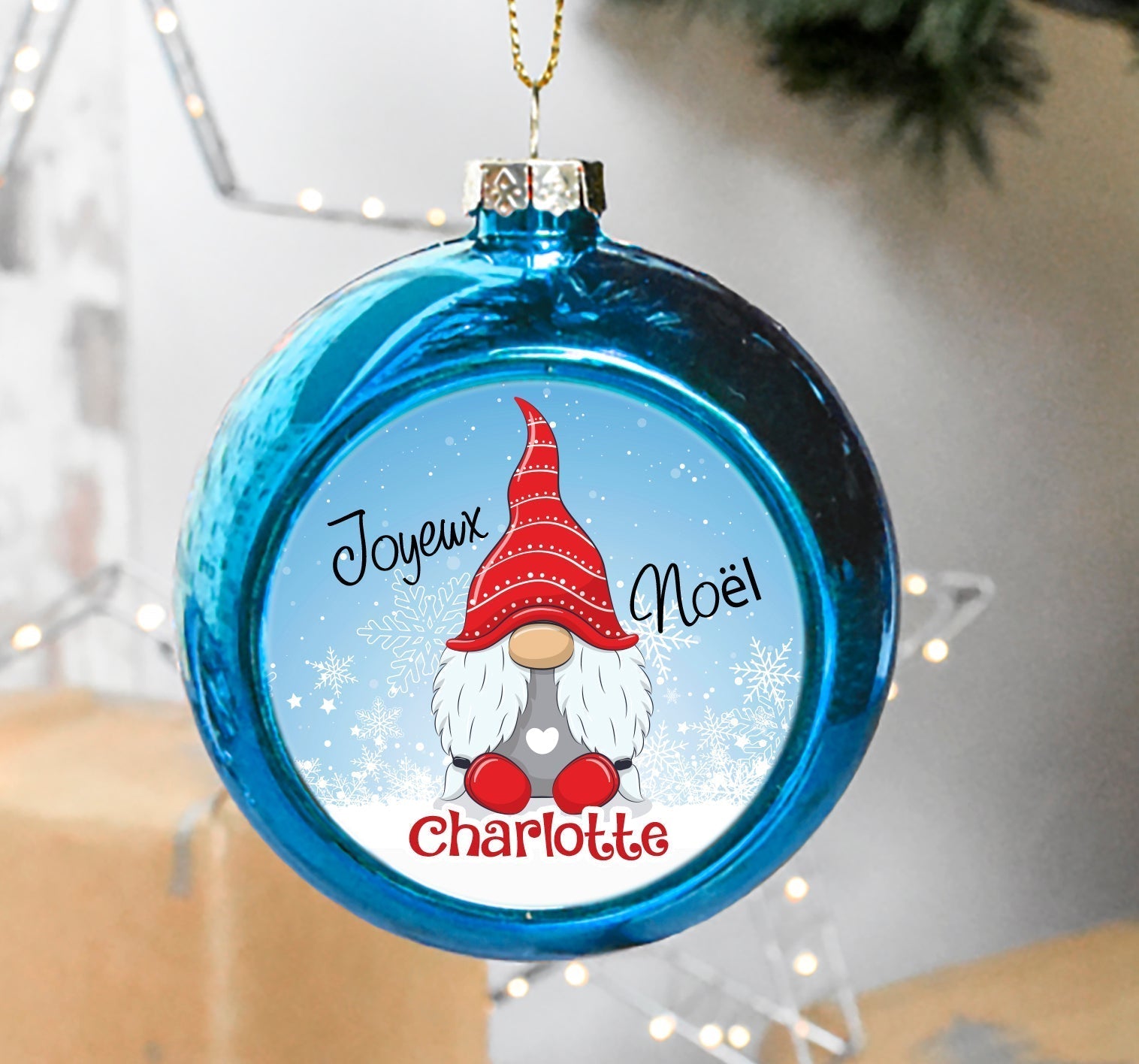 Boule de Noël personnalisée gnome avec prénom
