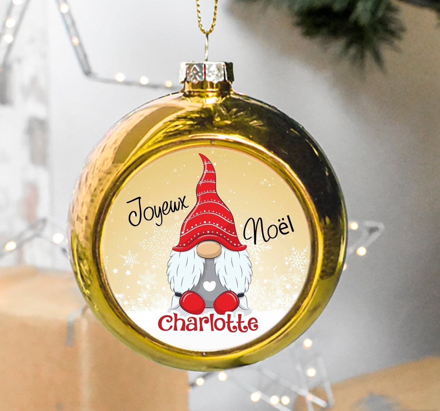 Boule de Noël Gnome personnalisée prénom