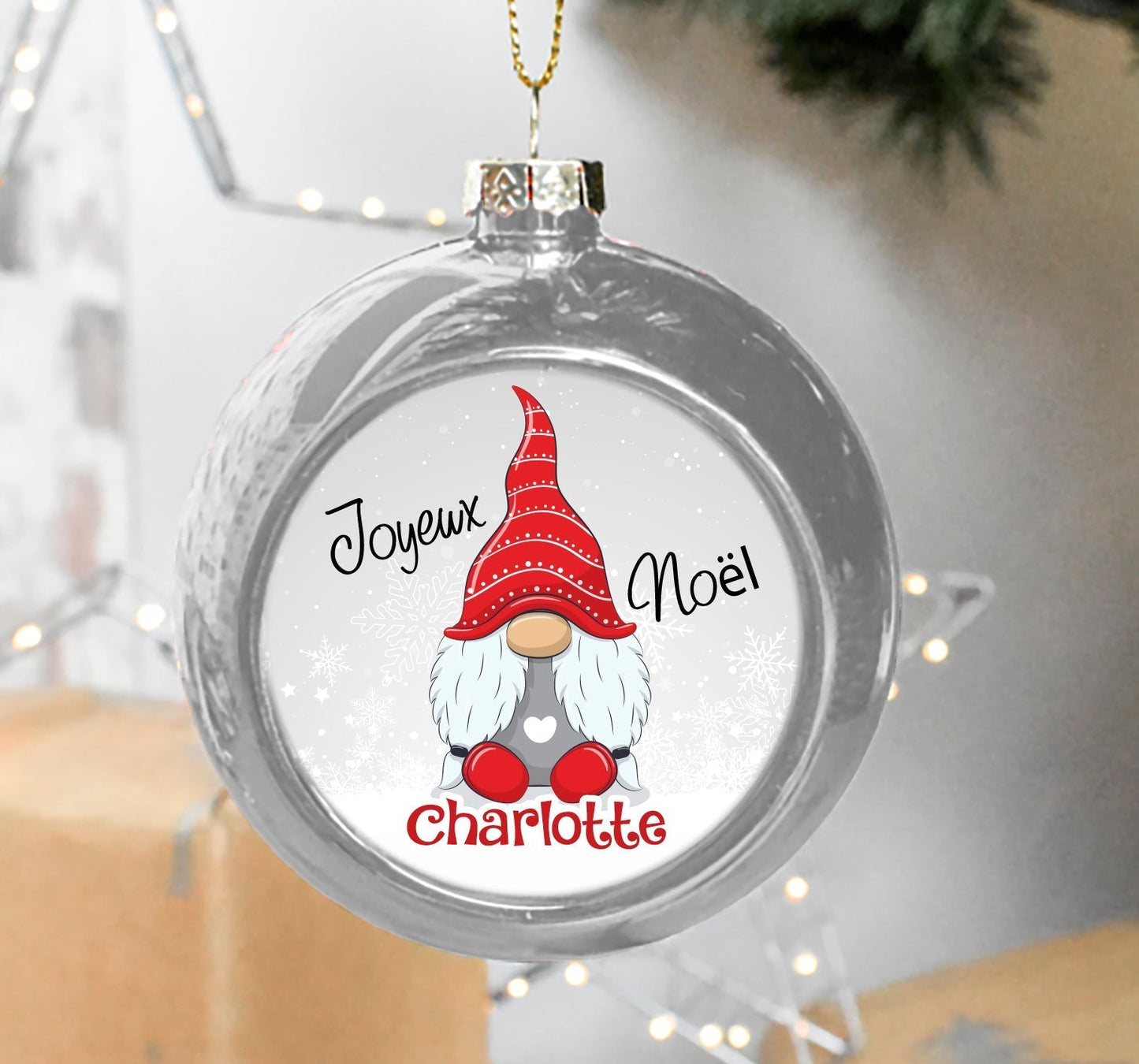 Boule de Noël Gnome personnalisée prénom