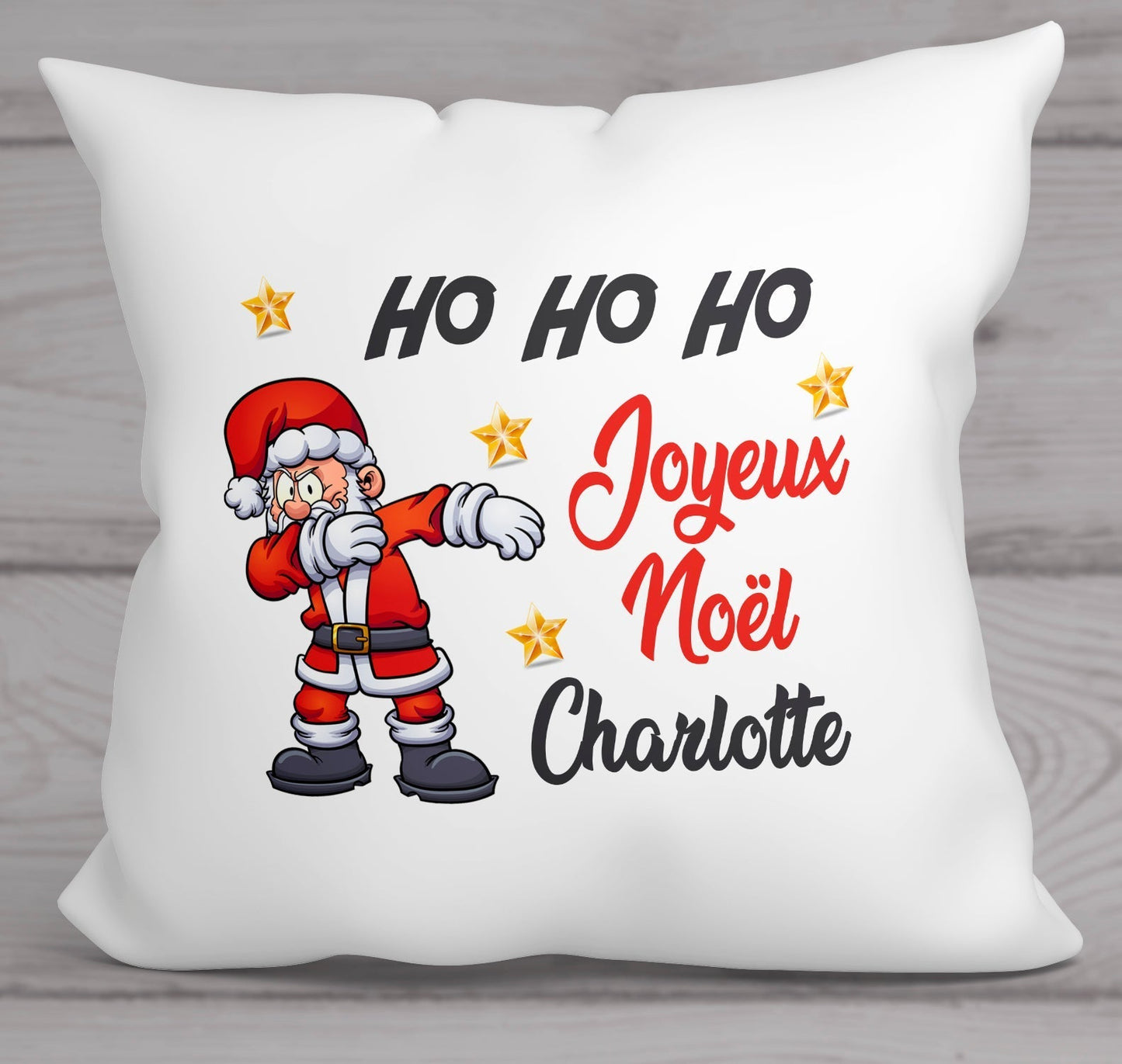 Coussin Noël personnalisé prénom idée cadeau Père Noël Ho Ho Ho