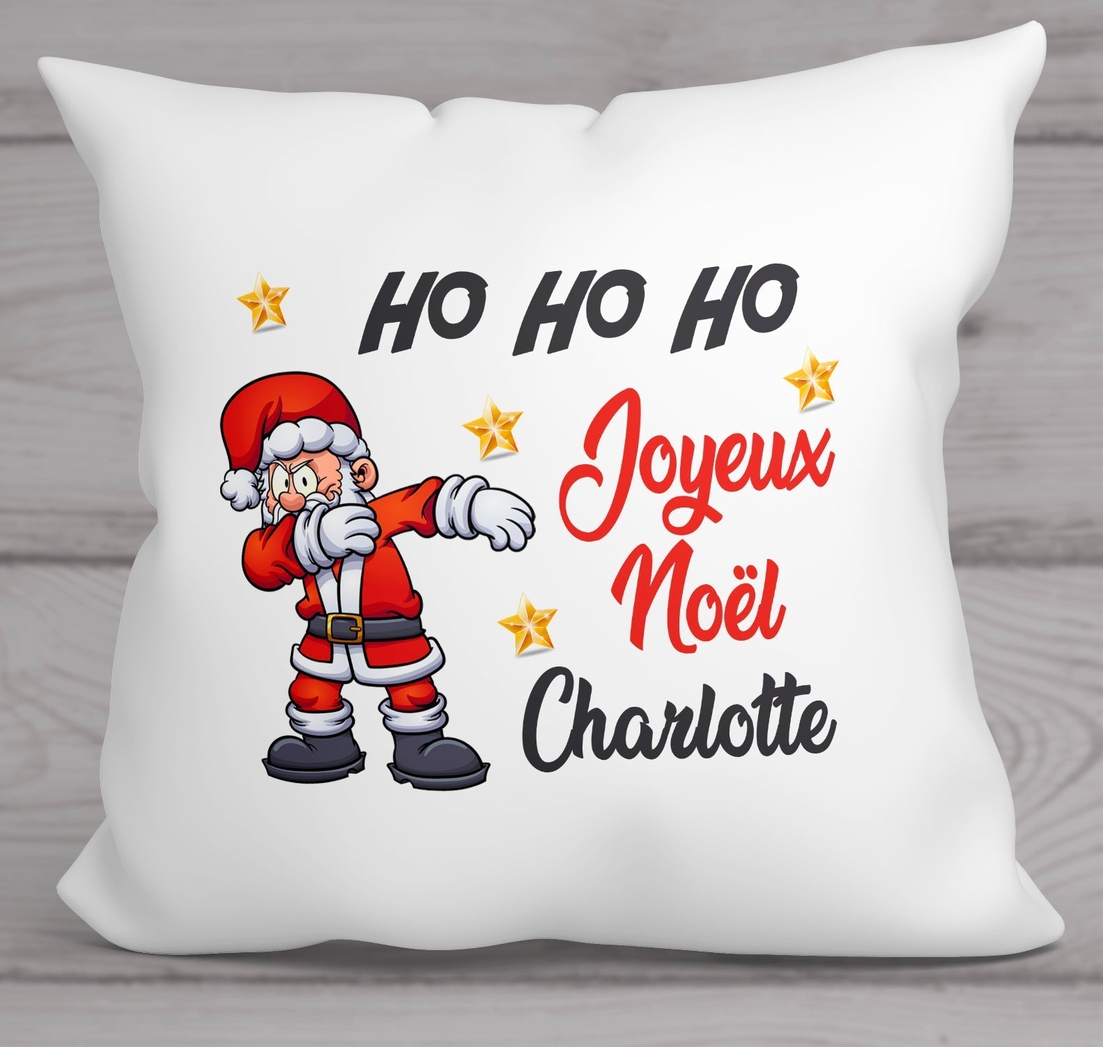 Coussin Noël personnalisé prénom idée cadeau Père Noël Ho Ho Ho
