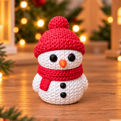 Figurine bonhomme de neige effet tricot, décoration de Noël à poser