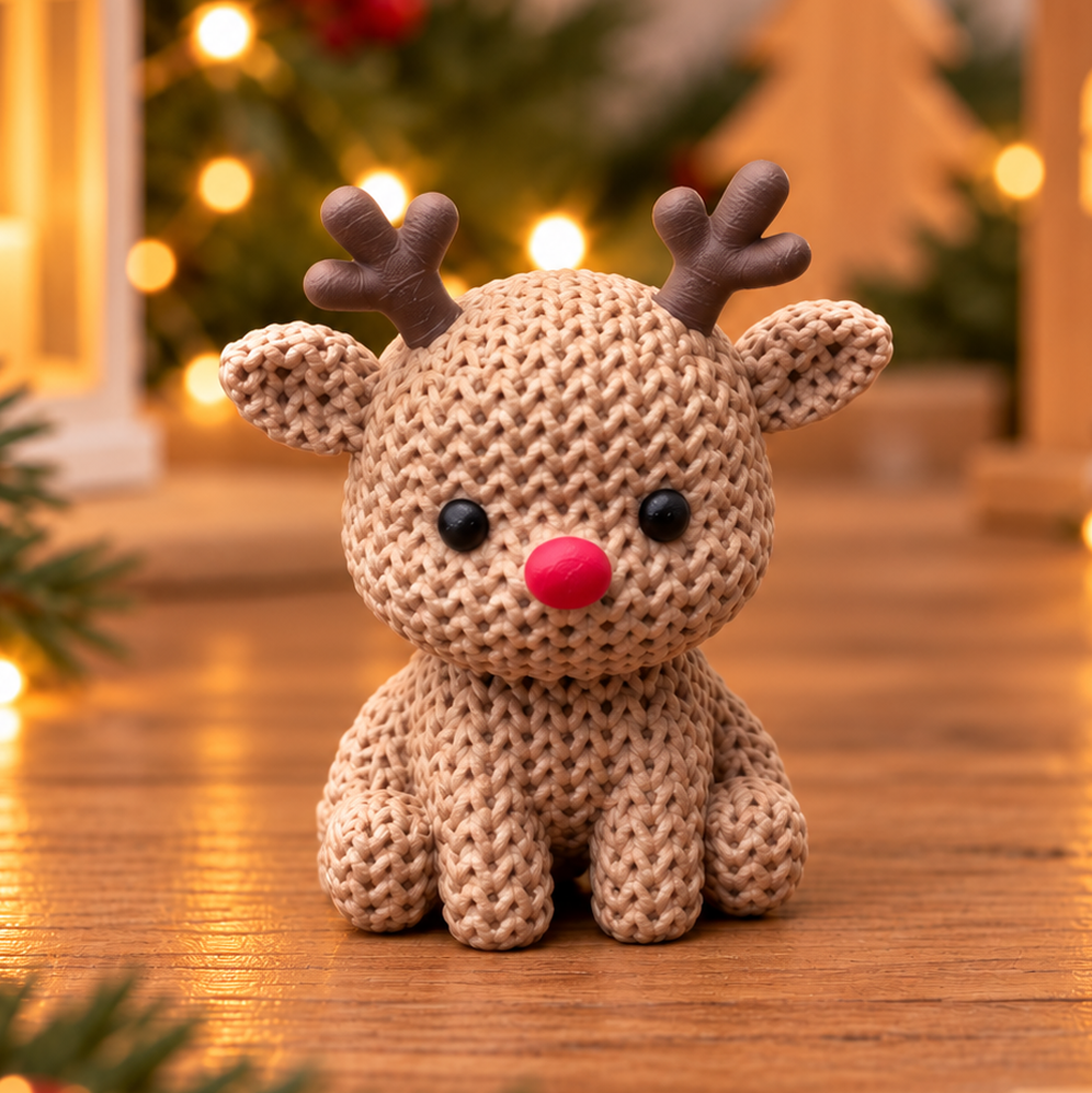 Figurine renne effet tricot, décoration de Noël à poser