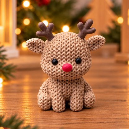 Figurine renne effet tricot, décoration de Noël à poser