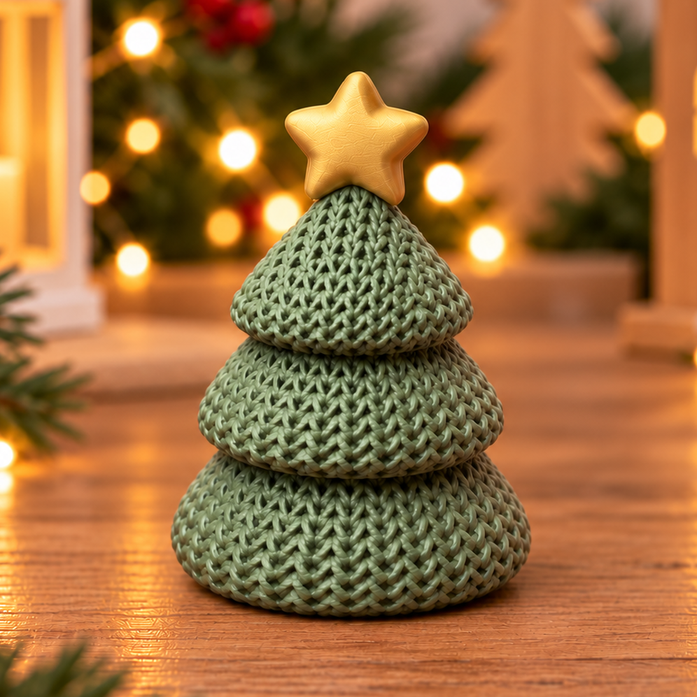Figurine sapin de Noël effet tricot, décoration à poser