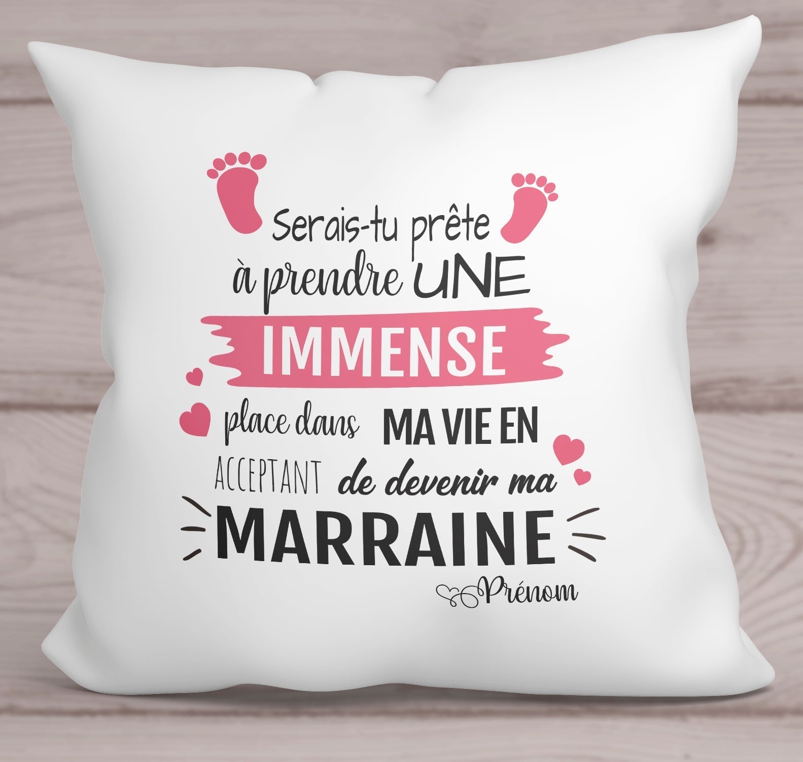 coussin veux-tu devenir ma marraine prénom personnalisé ?