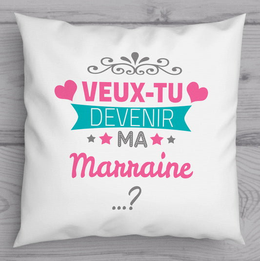 Coussin marraine idée cadeau futur marraine veux tu devenir ma marraine ?
