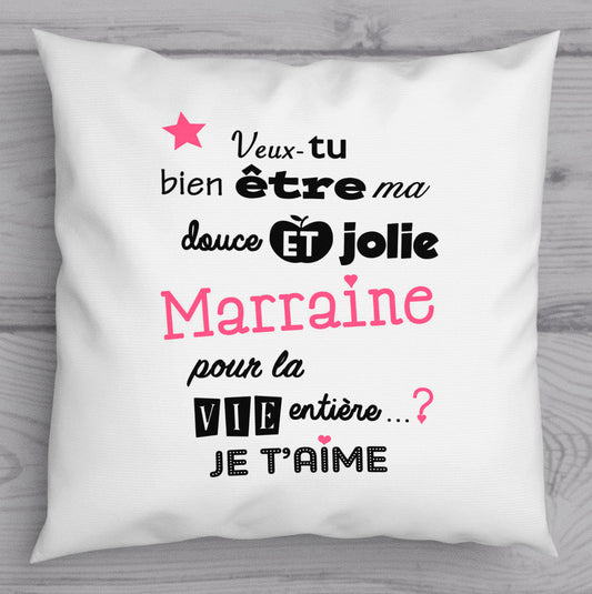 Coussin veux tu devenir ma marraine ? Idée cadeau futur marraine